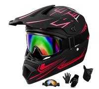 Casque de Moto Tout-Terrain pour Enfants, pour Sports de Plein Air, VTT, Hommes Et Femmes, Casque Tout-Terrain, Gants, Masque, Lunettes de Protection pour Adultes Et Jeunes(Y104,XL (58-59cm))