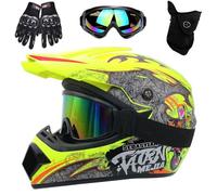 Casque de Moto Tout-Terrain Pour Jeunes Adultes, Avec Lunettes, Gants, Masque, Casque de VTT Tout-Terrain Pour Enfants, Homologué DOT, Ensemble de 4 PièCes(Y2,M(54-55cm))