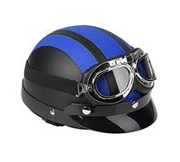 Casque de moto universel en cuir synthétique avec visage ouvert et visière - Bleu