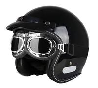 Casque De Moto Vintage avec Lunettes, Homologué ECE, Demi-Casque Style RéTro 3/4 Moto, Casques Vintage à Face Ouverte, Doublure IntéRieure Amovible C04,M:57-58CM