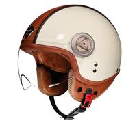 Casque De Moto Vintage Cuir Retro Casques Jet avec Visière Demi Casque De Mobylette Homologué DOTECE Casques Face Ouverte Scooter pour Adultes Homme Et Femme 3,M:57-58CM