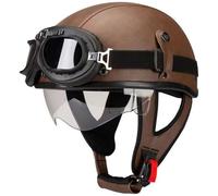 Casque De Moto Vintage Cuir Retro Demi Casque De Moto, Casque Ouvert avec Lunettes, Demi-Casque Vintage Retro avec VisièRe RéTractable, Homologué ECE G01,S(55-56cm)