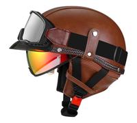 Casque De Moto Vintage Cuir Retro Vintage Demi-Casque Ouvert en Cuir, Doublure Respirante Amovible Lavable, ECE Homologué pour Scooter/Cruiser B01, L=57-58CM