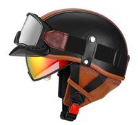 Casque De Moto Vintage Cuir Retro Vintage Demi-Casque Ouvert en Cuir, Doublure Respirante Amovible Lavable, ECE Homologué pour Scooter/Cruiser D01, XXL=61-62CM