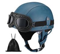 Casque de Moto Vintage Cuir Retro Vintage Scooter Open Face Demi Casque de Cuir avec Lunettes Certifié ECE Bols pour Homme et Femme Adultes Demi-Casques avec Sac de Rangement
