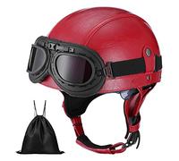 Casque de Moto Vintage Cuir Retro Vintage Scooter Open Face Demi Casque de Cuir avec Lunettes Certifié ECE Bols pour Homme et Femme Adultes Demi-Casques avec Sac de Rangement
