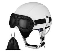 Casque de Moto Vintage Cuir Retro Vintage Scooter Open Face Demi Casque de Cuir avec Lunettes Certifié ECE Bols pour Homme et Femme Adultes Demi-Casques avec Sac de Rangement