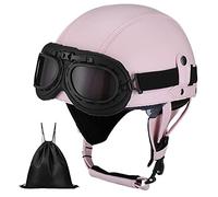 Casque de Moto Vintage Cuir Retro Vintage Scooter Open Face Demi Casque de Cuir avec Lunettes Certifié ECE Bols pour Homme et Femme Adultes Demi-Casques avec Sac de Rangement