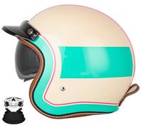 Casque de Moto Vintage, Demi-Casque avec visière Solaire, Casque Melon avec Lunettes, certifié Dot/ECE, adapté aux Motos, vélos, Scooters et Adultes. D,XL