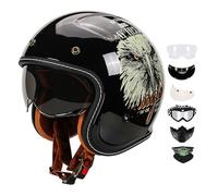 Casque de Moto Vintage Demi-Casque, Casque Jet rétro avec visière, Casque de Moto 3/4 Ouvert, certifié ECE, Style rétro, Unisexe. E,M:53-54CM