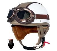 Casque de Moto Vintage en Cuir, Casque de Scooter des années 1960, visière 3/4 en Cuir véritable, homologué Dot/ECE, Style Vintage fermé/Ouvert, Unisexe C,2XL61-62CM