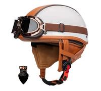 Casque de Moto Vintage en Cuir, Casque de Scooter des années 1960, visière 3/4 en Cuir véritable, homologué Dot/ECE, Style Vintage fermé/Ouvert, Unisexe B,L57-58CM