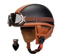 Casque de Moto Vintage en Cuir, Casque de Scooter des années 1960, visière 3/4 en Cuir véritable, homologué Dot/ECE, Style Vintage fermé/Ouvert, Unisexe A,XL59-60CM