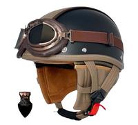 Casque de Moto Vintage en Cuir, Casque de Scooter des années 1960, visière 3/4 en Cuir véritable, homologué Dot/ECE, Style Vintage fermé/Ouvert, Unisexe D,L57-58CM