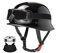 Casque de Moto Vintage en Forme de Bol avec visière Coupe-Vent, certifié ECE, Demi-Casque Vintage pour Hommes et Femmes, Cyclisme, Cruiser, Scooter, Tourisme A,XXL