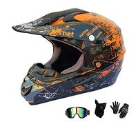 Casque de moto VTT, motocross, BMX, descente tout terrain, casque de vélo de montagne de course (gants, lunettes, masque, ensemble de 4 pièces), C, S (52-53 cm)