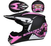 Casque De Motocross avec Lunettes UV Masque Gants Certifié Dot/ECE Casque De Moto Intégral Dirt Bike Offroad Casques VTT Cruiser Chopper Casque De Cyclomoteur pour Homme Femme,Pink/C-S