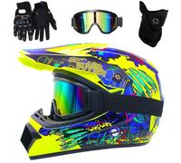 Casque de Motocross, Casque IntéGral DOT Pour Jeunes Enfants, Casque de Moto Tout-Terrain Unisexe Pour Vtt, Dirt Bike, Avec Lunettes, Masque Et Gants(Style 3,M(54-55cm))