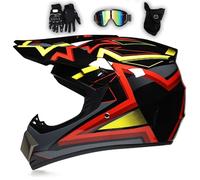 Casque De Motocross Casque Moto Intégral avec Lunettes Gants Masque, Enfant Adulte Casque Cross pour VTT Tout-Terrain Dirt Bike MTB BMX Quad Enduro,C-L