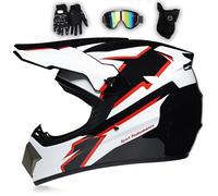 Casque De Motocross Casque Moto Intégral avec Lunettes Gants Masque, Enfant Adulte Casque Cross pour VTT Tout-Terrain Dirt Bike MTB BMX Quad Enduro,White-L
