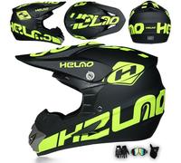Casque De Motocross Casque Moto Intégral avec Lunettes Gants Masque, Enfant Adulte Casque Cross pour VTT Tout-Terrain Dirt Bike MTB BMX Quad Enduro,B-L