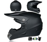Casque De Motocross Casque Moto Intégral avec Lunettes Gants Masque, Enfant Adulte Casque Cross pour VTT Tout-Terrain Dirt Bike MTB BMX Quad Enduro,Black~3-XL