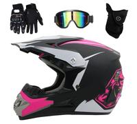 Casque de Motocross IntéGral, Avec Lunettes, Gants, Masque, éQuipement de Protection Pour Jeunes Enfants, VTT, BMX, Quad, Dirt Bike(Pink ghost head,S(52-53cm))