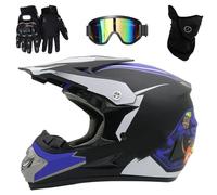 Casque de Motocross IntéGral, Avec Lunettes, Gants, Masque, éQuipement de Protection Pour Jeunes Enfants, VTT, BMX, Quad, Dirt Bike(Blue ghost head,S(52-53cm))