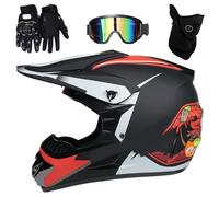 Casque de Motocross IntéGral, Avec Lunettes, Gants, Masque, éQuipement de Protection Pour Jeunes Enfants, VTT, BMX, Quad, Dirt Bike(Red ghost head,S(52-53cm))