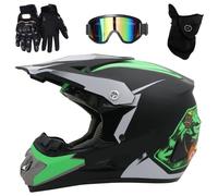 Casque de Motocross IntéGral, Avec Lunettes, Gants, Masque, éQuipement de Protection Pour Jeunes Enfants, VTT, BMX, Quad, Dirt Bike(Green ghost head,XL (58-59cm))