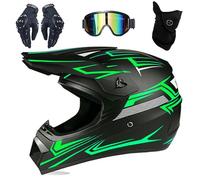 Casque de Motocross IntéGral, Homologué DOT, Avec Lunettes, Gants, Masque, éQuipement de Protection Pour Jeunes Enfants, Moto Tout-Terrain, Descente, Enduro, VTT, BMX, Quad, Dirt Bike(Green Phantom,M(