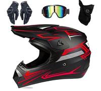 Casque de Motocross IntéGral, Homologué DOT, Avec Lunettes, Gants, Masque, éQuipement de Protection Pour Jeunes Enfants, Moto Tout-Terrain, Descente, Enduro, VTT, BMX, Quad, Dirt Bike(Red Phantom,M(54