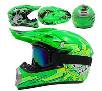 Casque de Motocross pour Enfants Et Adultes avec Lunettes, Gants Et Masque, Homologué Dot, Casque de Motocross Tendance Unisexe, VTT, BMX, Descente(KK Green,XL (58-59cm))