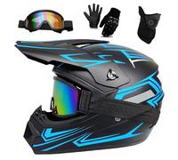 Casque de Motocross pour Jeunes Enfants avec Lunettes, Gants, Masque, Moto Tout-Terrain, VTT, BMX, Descente, VTT, Quad, Homologué Dot(Style Sky Blue,M(54-55cm))