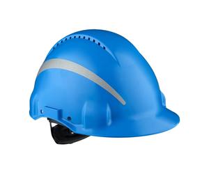 Casque de protection 3M G3000 avec indicateur d'UV, bleu, ABS, ventilé Fermeture à cliquet, bande de transpiration en plastique, autocollant réfléchissant x20 morceau