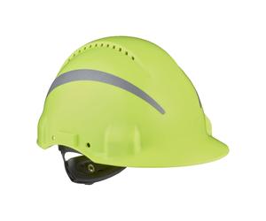 Casque de protection 3M G3000 avec indicateur d'UV, vert néon, ABS, ventilé Fermeture à cliquet, bande de transpiration en plastique, autocollant réfléchissant x1 morceau