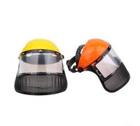 Casque de protection forestière avec visière en maille intégrale réglable pour tronçonneuse et débroussailleuse, kit de protection de tête robuste en plastique et maille de fer, orange/jaune pour
