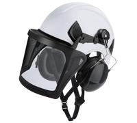 Casque de Protection pour tronçonneuse,Casque de sécurité forestier avec Protection auditive et visière en Maille,Casque de Sécurité, 4 en 1 Casque Industriel Casque de tronçonneuse -Blanc