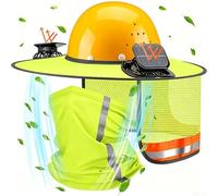 Casque de protection solaire avec cape en maille - Fixation de casque solaire à bord complet pour ouvriers du bâtiment - Protection UV du cou (jaune)