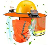 Casque de protection solaire avec double ventilateur, refroidissement par USB solaire, cape en maille à bord complet pour la construction, le jardinage, les travaux en plein air (orange)