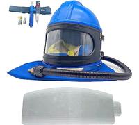 Casque de sablage Casque de sablage à alimentation en air sécurisée avec protection des épaules Cagoule de protection pour le sablage équipée d'un thermostat de sablage 10 PCS Lentilles extérieures