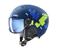 uvex Rocket jr Visor, Casque de Ski, Enfant Unisexe, Blue Puzzle Matt, 51-54 cm