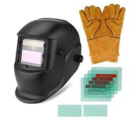 Casque de soudage auto-obscurcissant à énergie solaire avec 6 lentilles de rechange + gants de soudure, pare-soleil réglable 4/9-13 pour meulage TIG MIG ARC, masque de soudage