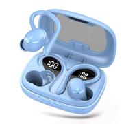 Casque de sport Bluetooth 5.3 sans fil avec micro HD, HiFi stéréo basses profondes, 72 heures d'autonomie, double affichage LED, écouteurs intra-auriculaires étanches IP7 avec crochet d'oreille (bleu
