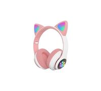Casque de stéréo pour oreille chat pliable mignon LED allume lumineux universels,sans fil - Rose