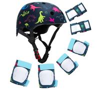 Casque de Vélo Ajustable pour Enfants de 3 à 8 Ans Garçons Filles Ensemble de Protection Sportive Légère avec Genouillères, Coudes et Poignets pour Le Skateboard/Le Vélo/la Trottinette