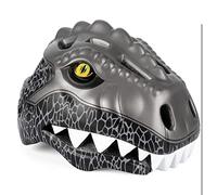 Casque de vélo pour enfant avec lumière LED | Adorable casque de sécurité 3D dinosaure pour filles et garçons de 3 à 8 ans | Casque réglable et respirant pour vélo, skateboard, scooter, patinage, gris