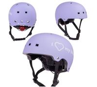 Casque de vélo pour enfants Violet, taille S (50-54 cm), trous d'aération, protège-menton, lumière LED S