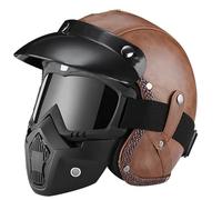 Casque De Visage Exposé Vintage De Style Allemand, Approuvé par ECE, Casque Moto Demi-Jet Homme, RéTro Demi Casque Moto VéLo Scooter E, XXL(61-62cm)