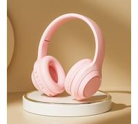 Casque d'écoute Bluetooth full ear, pliable, avec emplacement pour carte, rose